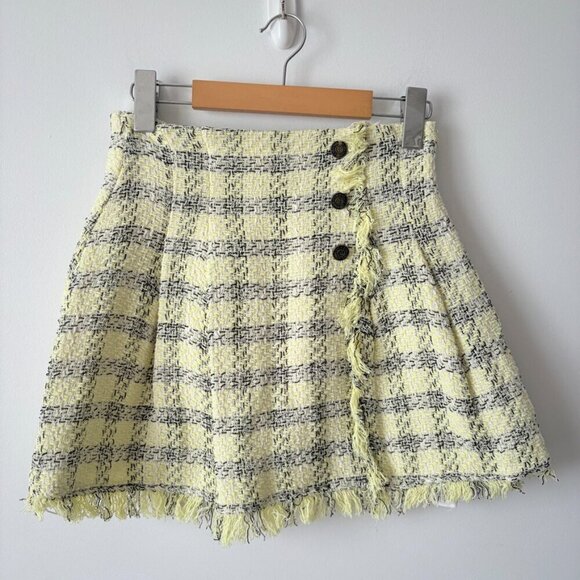 Zara SET Textured Tweed Plaid Crop Top + Skirt Yellow Black Size XS - Picture 12 of 15